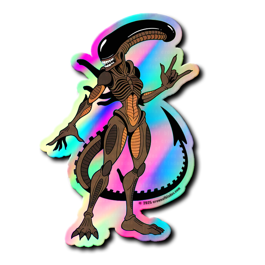 SIGIL 0003 – Holographic Xenomorph Sticker | Rubber Hose Alien Terror (2.1" x 3.0")