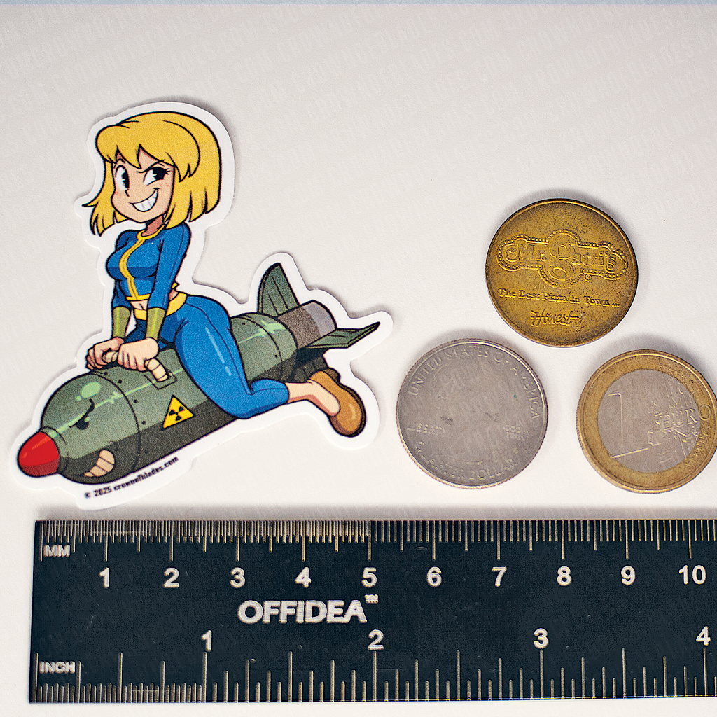 SIGIL 0001 – Bomb Rider Pin-Up Sticker | Vaultcore Atomic Punk Decal (2.5" x 2.5")