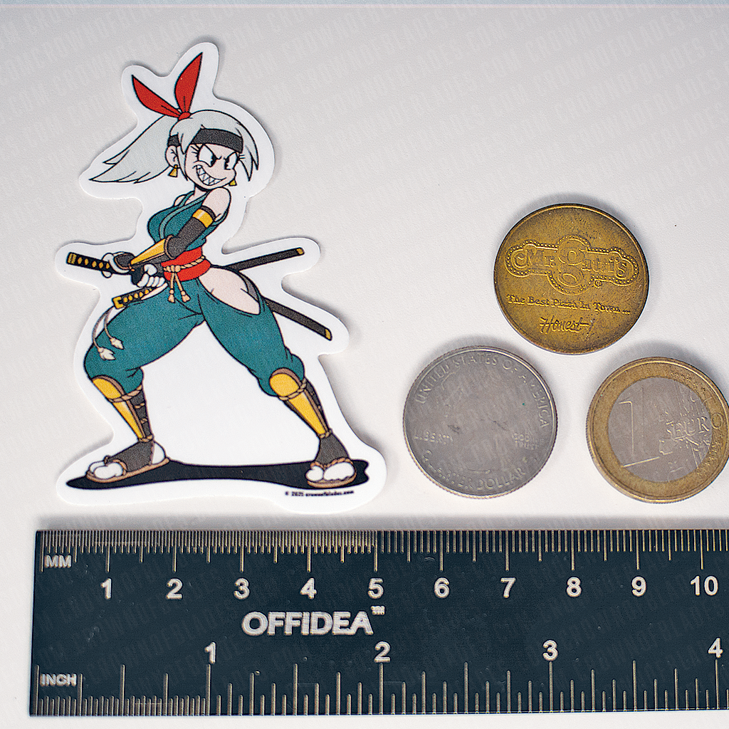 SIGIL 0005 – Shinobi Ninja Pin-Up Sticker | Retro Samurai Goth Decal (2.0" x 3.1")