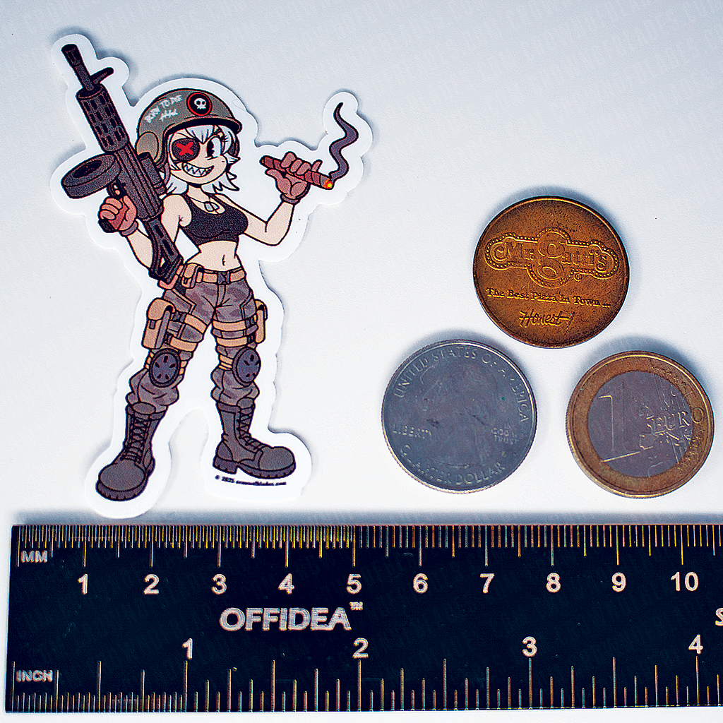 SIGIL 0004 – Warfighter Pin-Up Sticker | Tactical Goth Punk Hologram Decal (2.0" x 3.1")